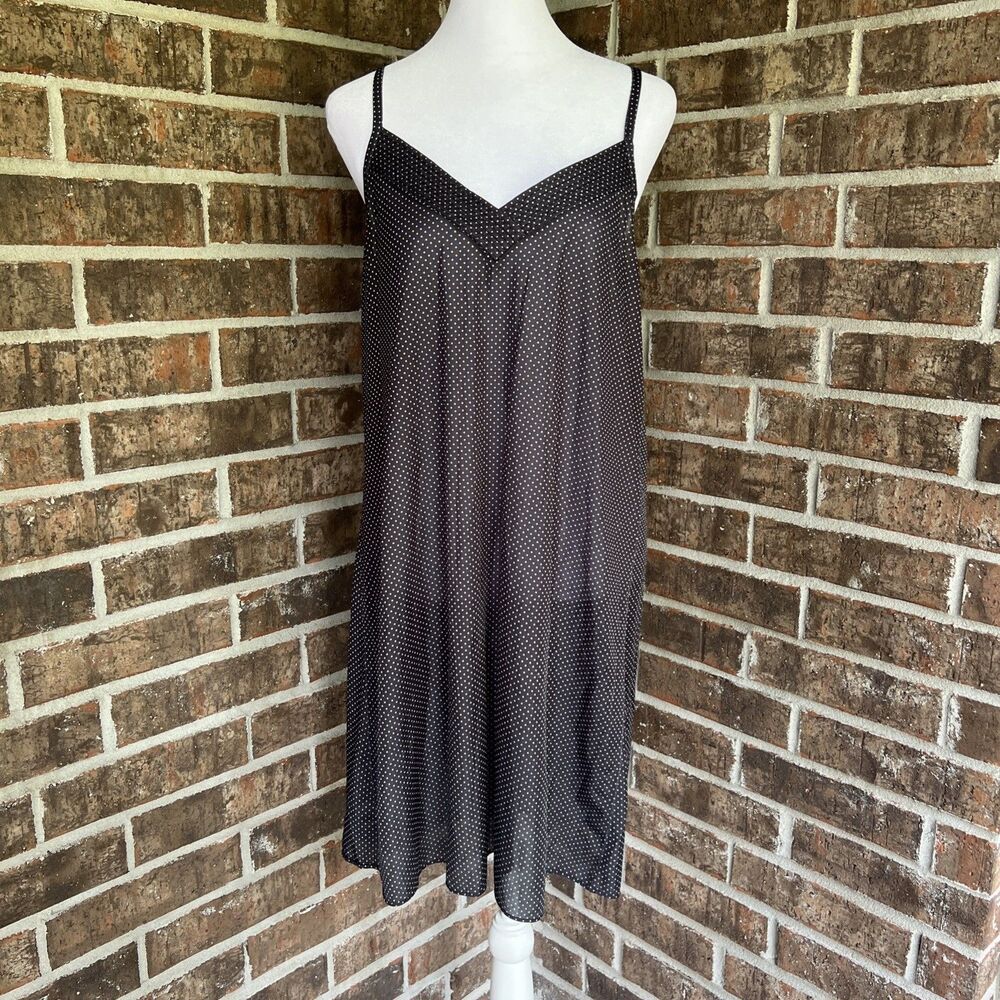 Vanity Fair Night Gown Medium Black White Polka Dot Slip Lingerie Style 30-405